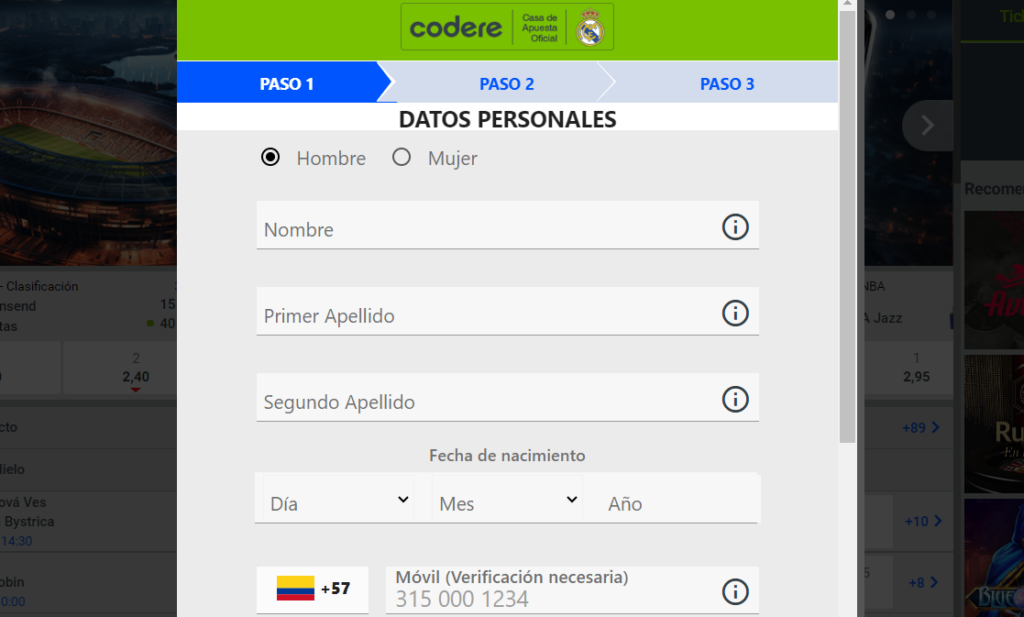 codere colombia registro